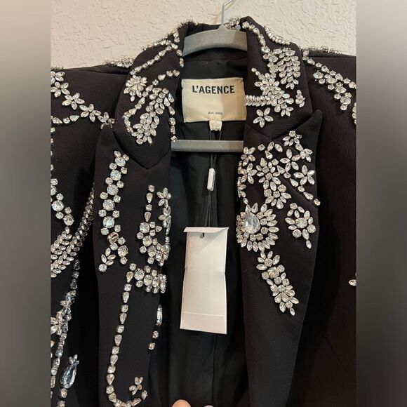 L’AGENCE Clementine Crystal Rhinestone Embellished Peak Lapel Blazer Bla… - Picture 15 of 16